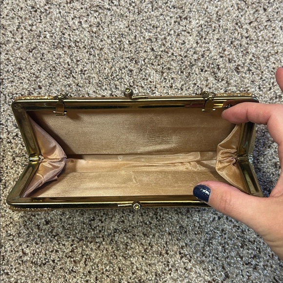 Vintage Gold Glitter Metallic Clutch Evening Bag - Picture 5 of 14